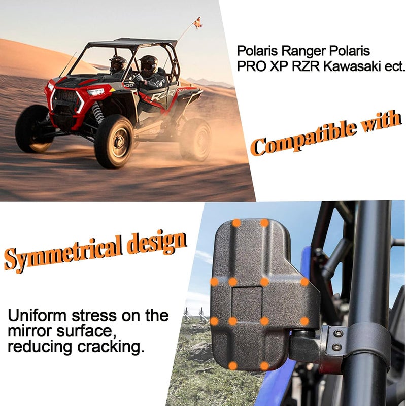CMOOD UTV Side Rear View Mirror With 1.75" to 2" Roll Bar Cage Compatible with Polaris RZR Honda Pioneer Yamaha Rhino Kawasaki Teryx, With Center View Mirror - Image 5